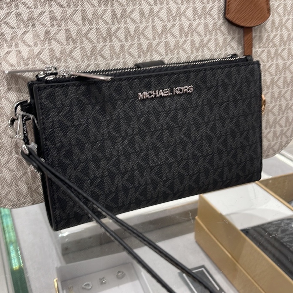 Michael Kors Jet Set Travel Large Double-Zip Wristlet-Wallet-PhoneHolder Black